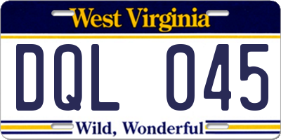 WV license plate DQL045