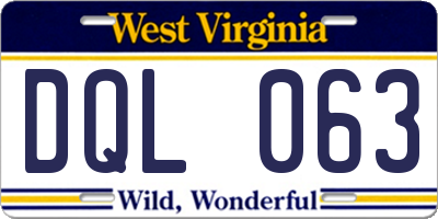 WV license plate DQL063