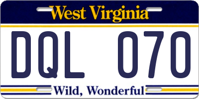 WV license plate DQL070