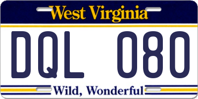 WV license plate DQL080