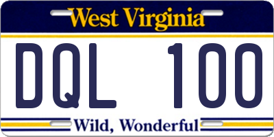 WV license plate DQL100