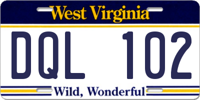 WV license plate DQL102