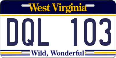 WV license plate DQL103