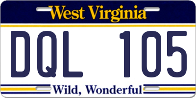 WV license plate DQL105