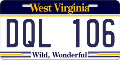 WV license plate DQL106