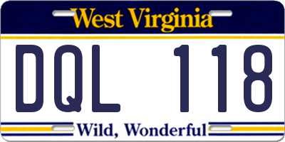WV license plate DQL118