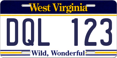 WV license plate DQL123