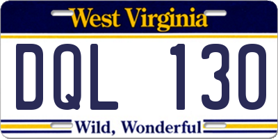 WV license plate DQL130