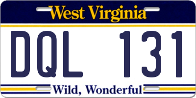 WV license plate DQL131