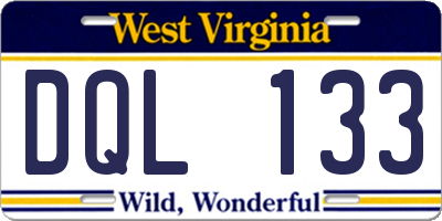 WV license plate DQL133