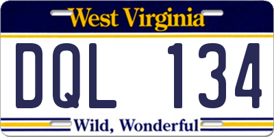 WV license plate DQL134