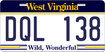 WV license plate DQL138
