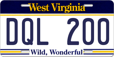 WV license plate DQL200