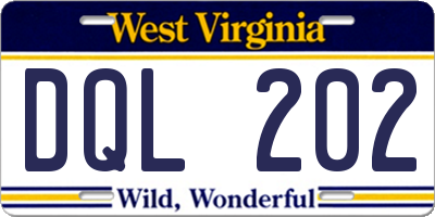 WV license plate DQL202