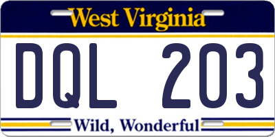 WV license plate DQL203