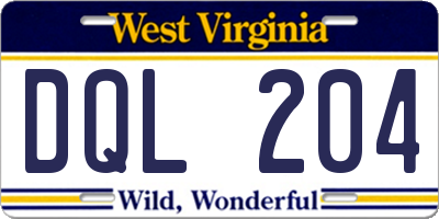 WV license plate DQL204