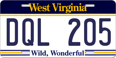 WV license plate DQL205