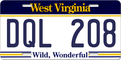 WV license plate DQL208