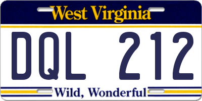 WV license plate DQL212