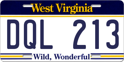 WV license plate DQL213