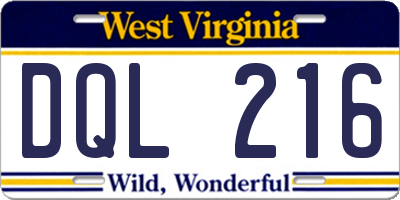WV license plate DQL216
