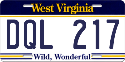 WV license plate DQL217