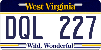 WV license plate DQL227