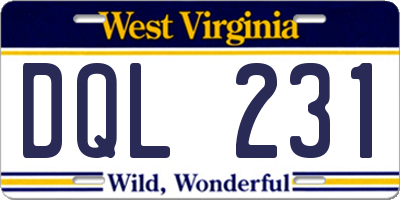 WV license plate DQL231