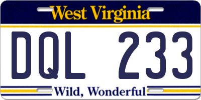 WV license plate DQL233