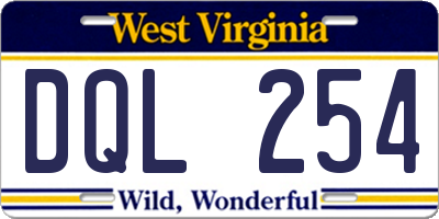 WV license plate DQL254