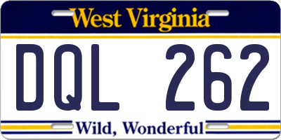 WV license plate DQL262