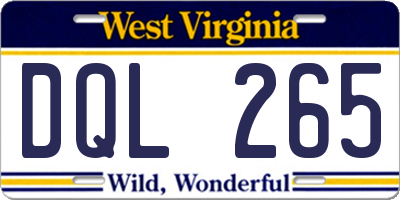 WV license plate DQL265