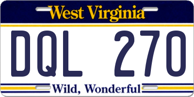 WV license plate DQL270