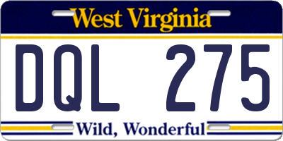 WV license plate DQL275