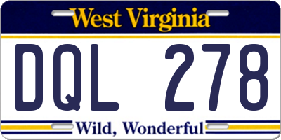 WV license plate DQL278