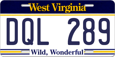 WV license plate DQL289