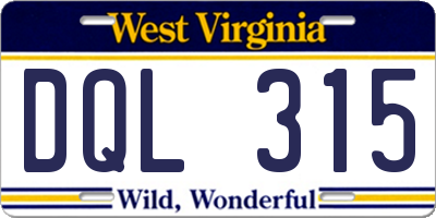 WV license plate DQL315
