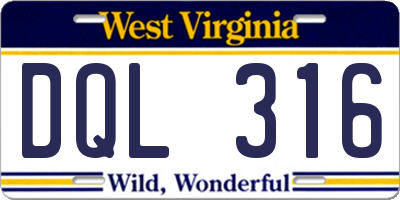 WV license plate DQL316