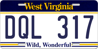 WV license plate DQL317