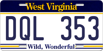 WV license plate DQL353