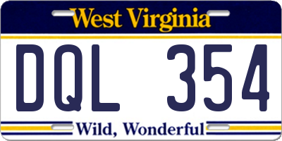 WV license plate DQL354