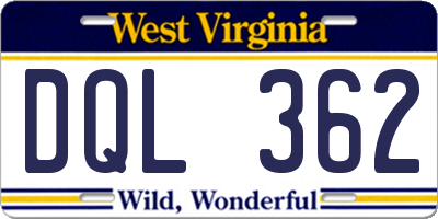 WV license plate DQL362