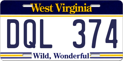WV license plate DQL374