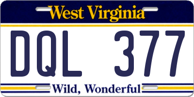 WV license plate DQL377