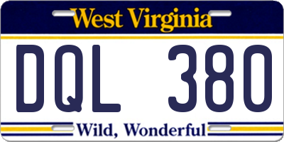 WV license plate DQL380