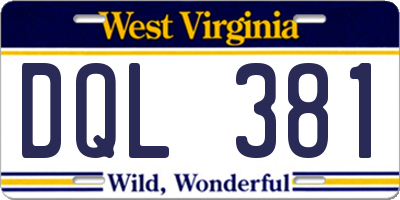 WV license plate DQL381