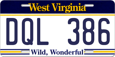 WV license plate DQL386