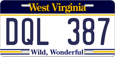WV license plate DQL387