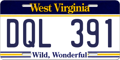 WV license plate DQL391