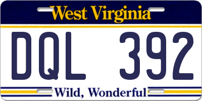 WV license plate DQL392